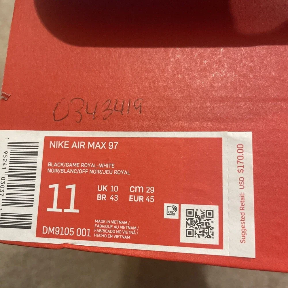 Nike Air Max 97 Black Racer Blue Men's DM9105-001 Running Shoes Size 11 - Picture 9 of 9